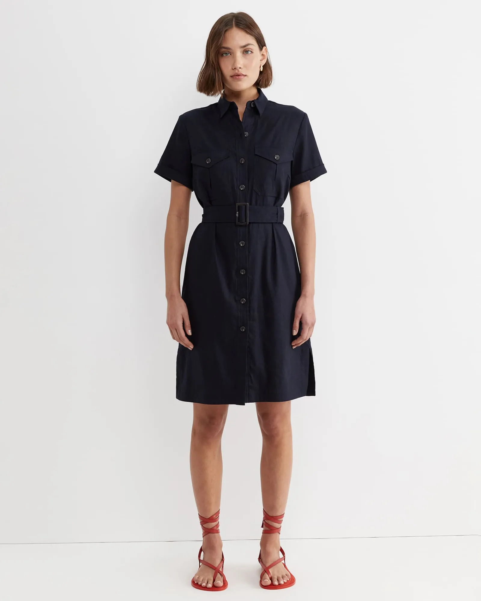 Discount Sportscraft Rosa Belted Shirt Dress in Classic Navy ClassicNavy