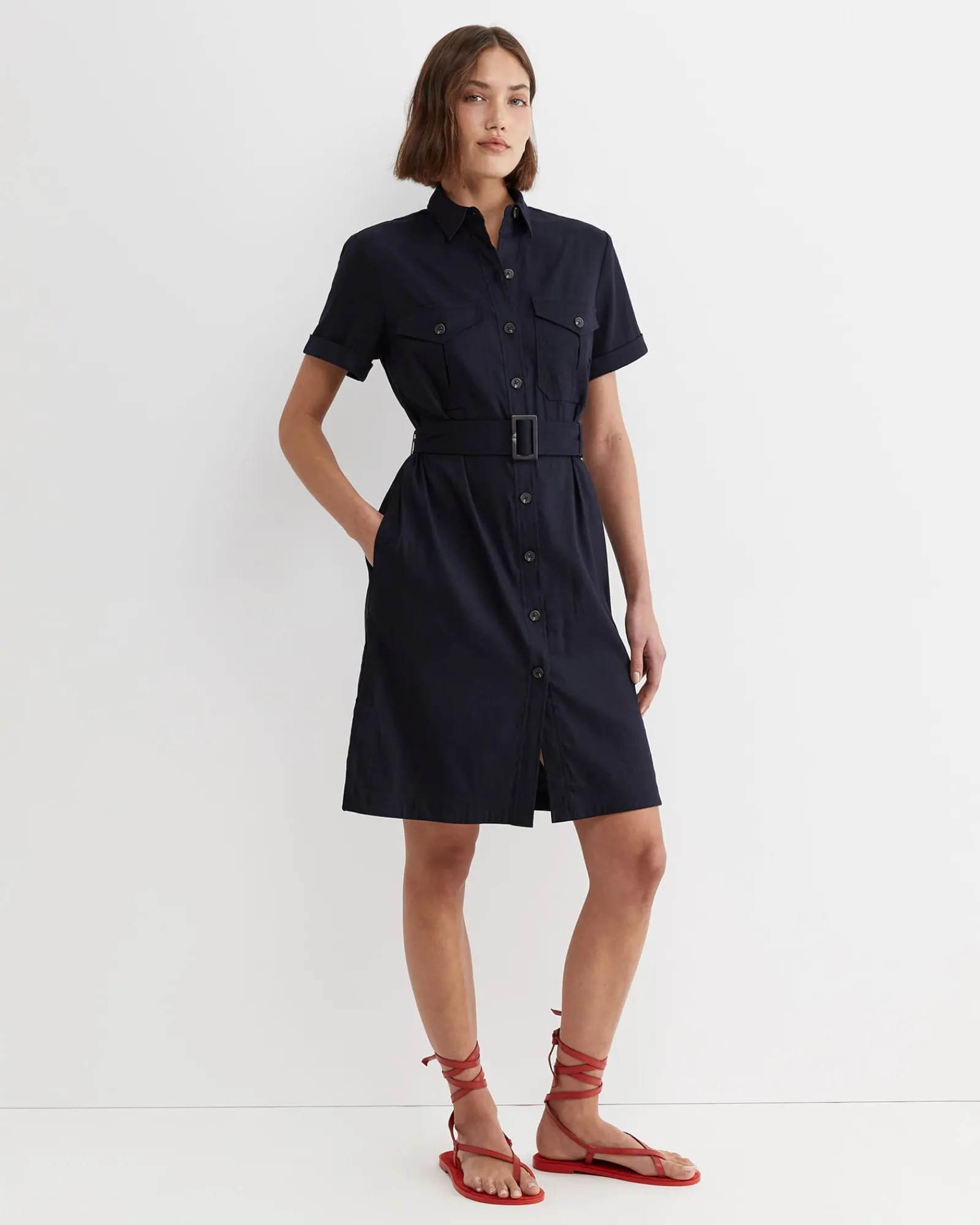 Discount Sportscraft Rosa Belted Shirt Dress in Classic Navy ClassicNavy
