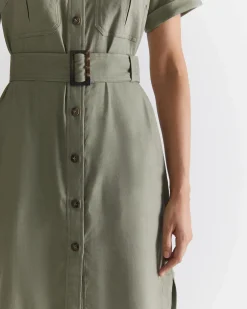 Best Sportscraft Rosa Belted Shirt Dress in Khaki