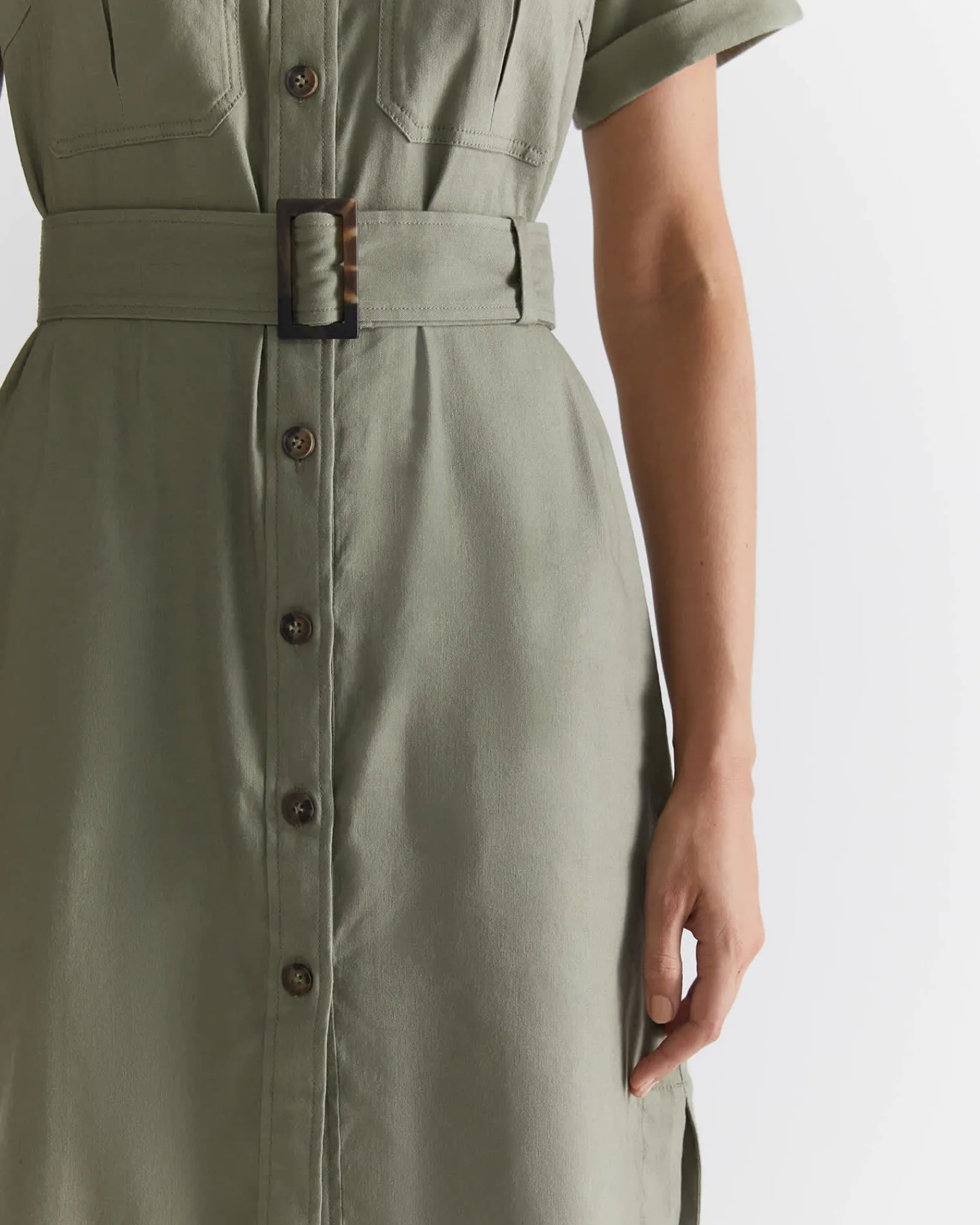 Best Sportscraft Rosa Belted Shirt Dress in Khaki