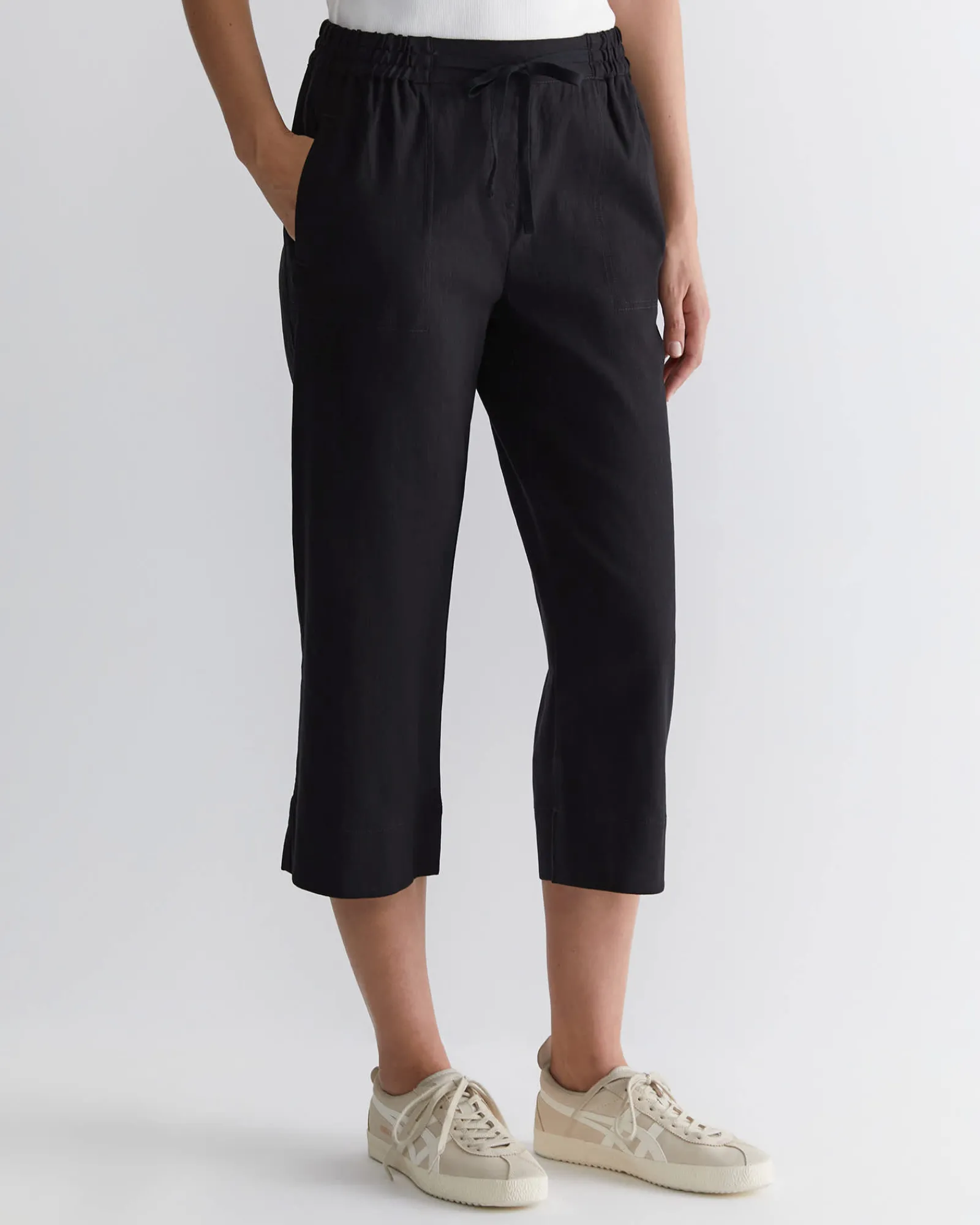 Discount Sportscraft Rosa Crop Linen Pant in Black