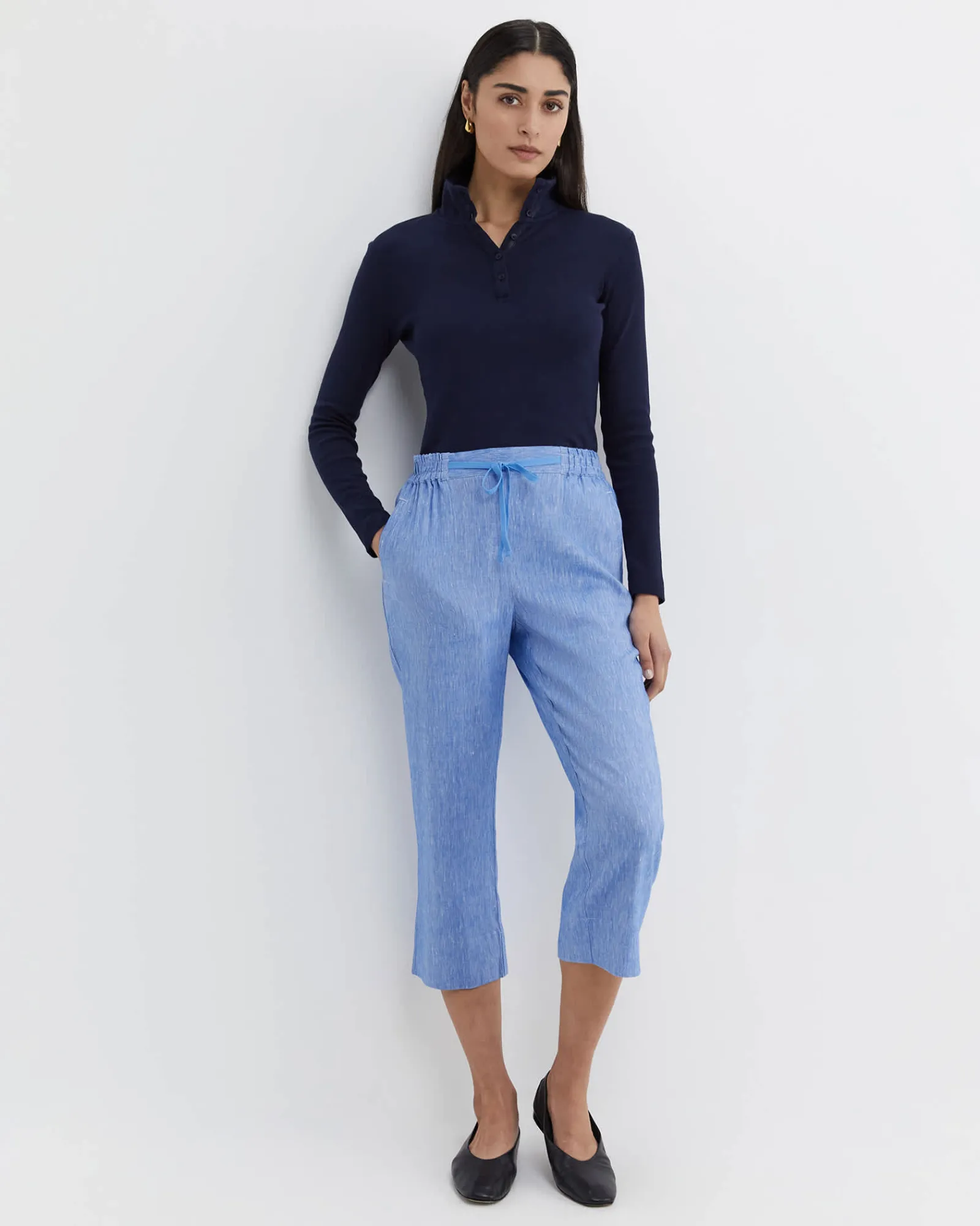 Clearance Sportscraft Rosa Crop Linen Pant in Cerulean