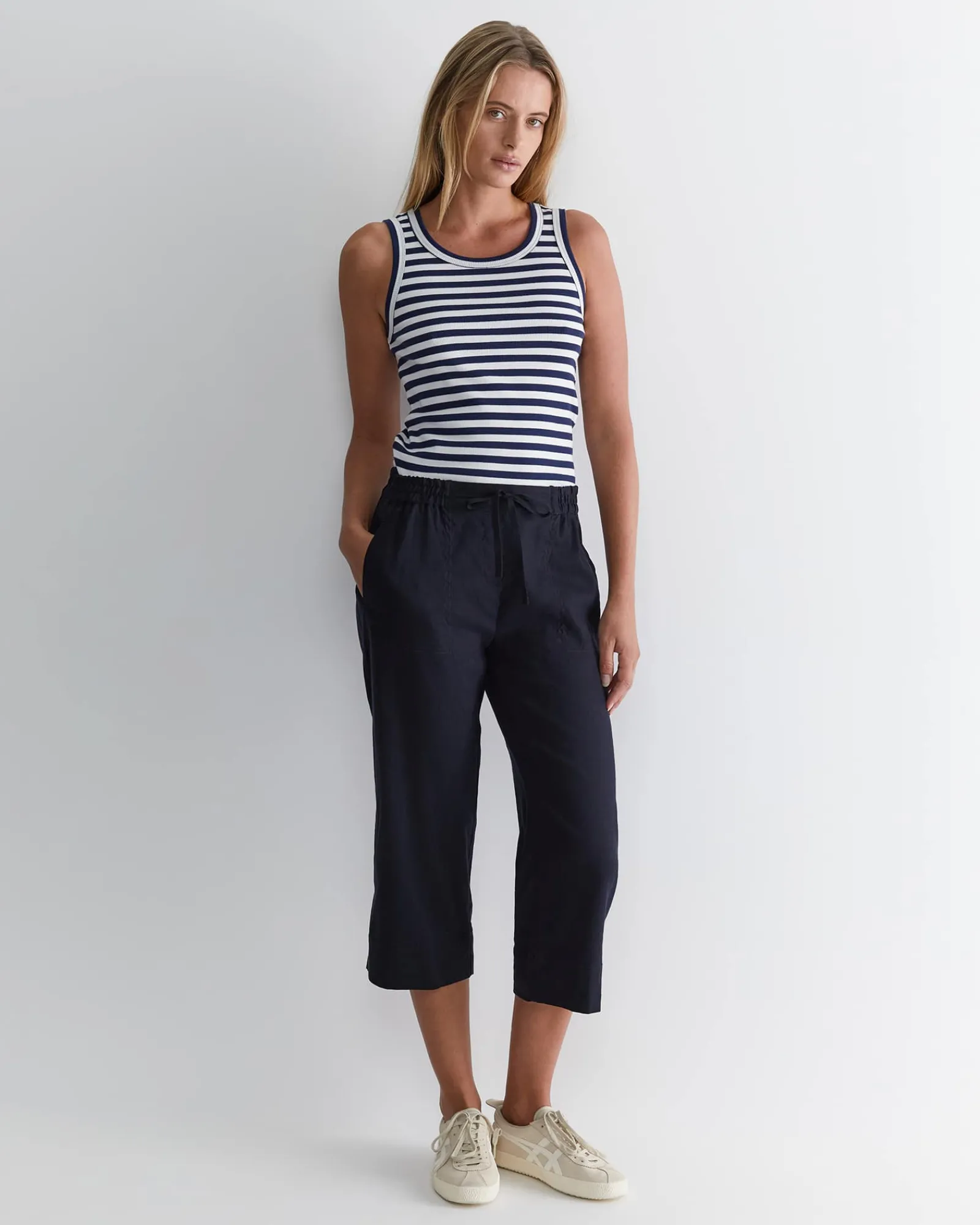 Best Sportscraft Rosa Crop Linen Pant in Classic Navy ClassicNavy