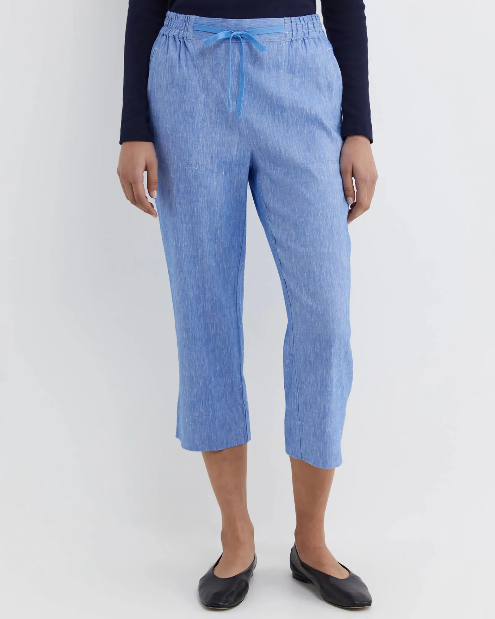 Clearance Sportscraft Rosa Crop Linen Pant in Cerulean