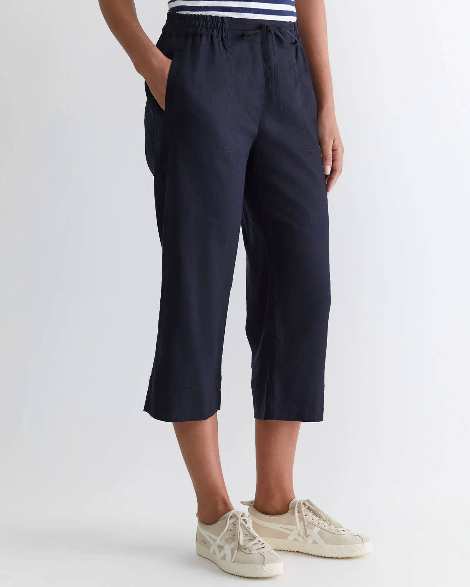 Best Sportscraft Rosa Crop Linen Pant in Classic Navy ClassicNavy