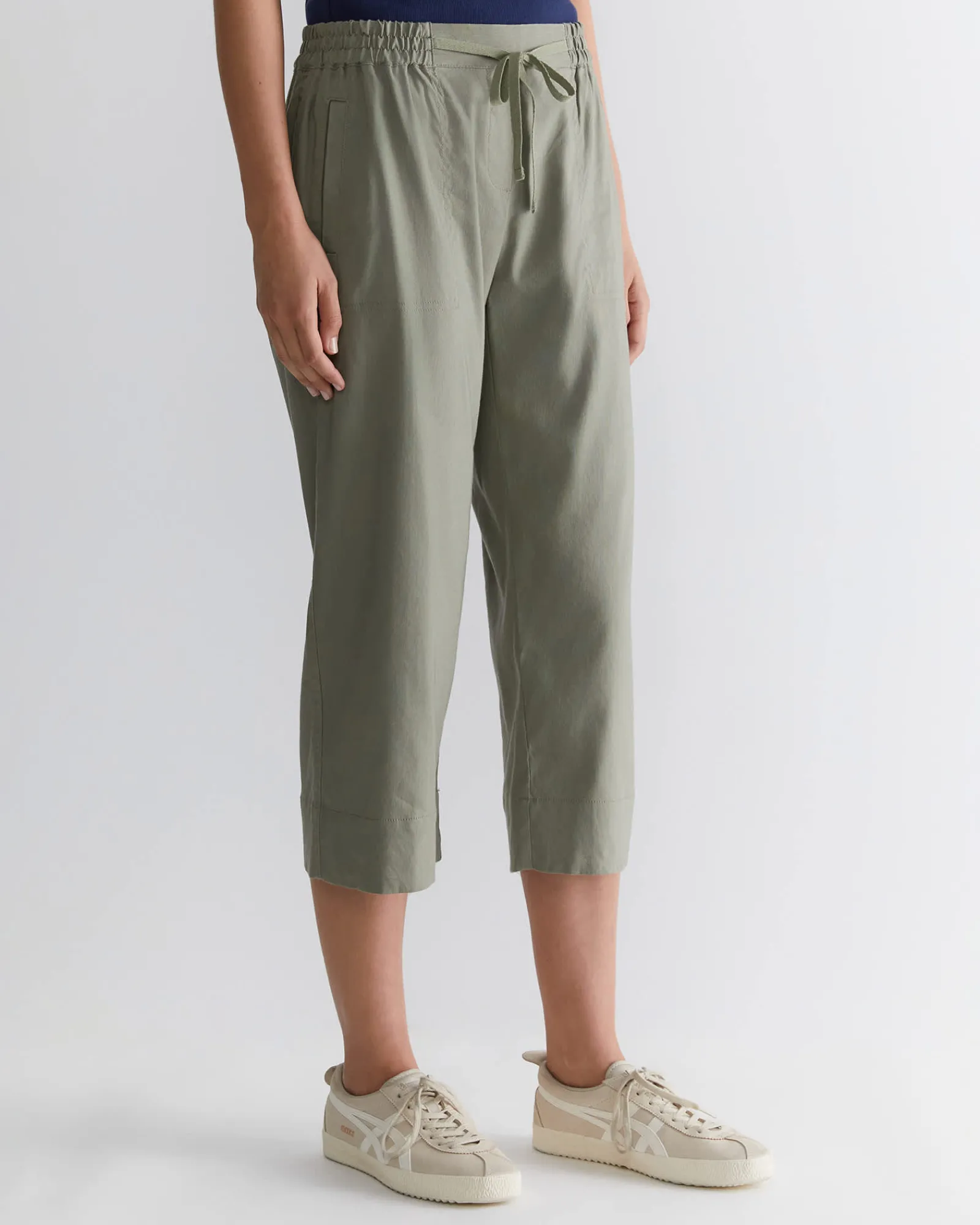 Online Sportscraft Rosa Crop Linen Pant in Khaki