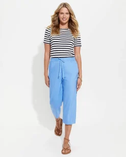 Clearance Sportscraft Rosa Crop Linen Pant in Moroccan Blue MoroccanBlue