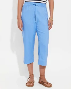 Clearance Sportscraft Rosa Crop Linen Pant in Moroccan Blue MoroccanBlue