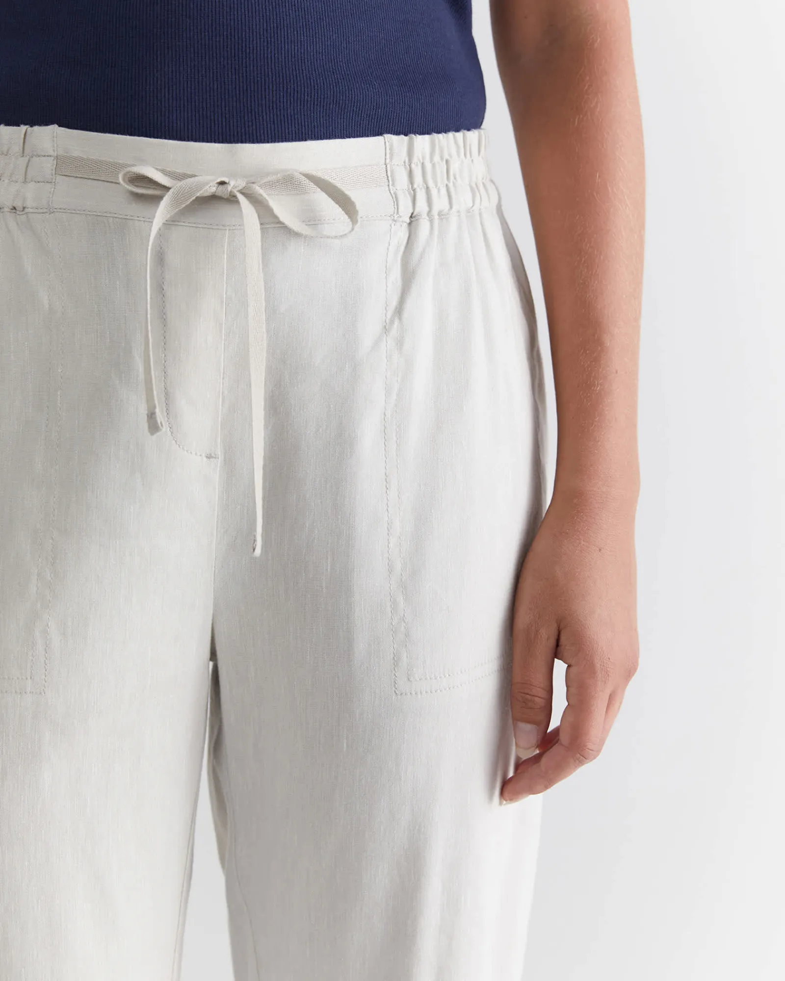 New Sportscraft Rosa Crop Linen Pant in Natural