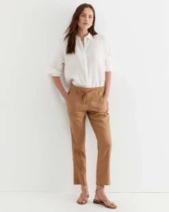 Outlet Sportscraft Rosa Lace Trim Linen Pant in Tan
