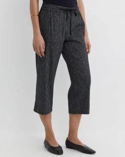 Clearance Sportscraft Rosa Stripe Crop Linen Pant in Navywhite Navy/white