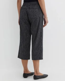 Clearance Sportscraft Rosa Stripe Crop Linen Pant in Navywhite Navy/white