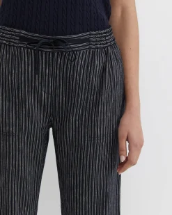 Clearance Sportscraft Rosa Stripe Crop Linen Pant in Navywhite Navy/white