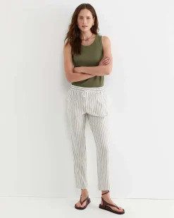 Fashion Sportscraft Rosa Stripe Linen Pant in Whitekhaki White/khaki