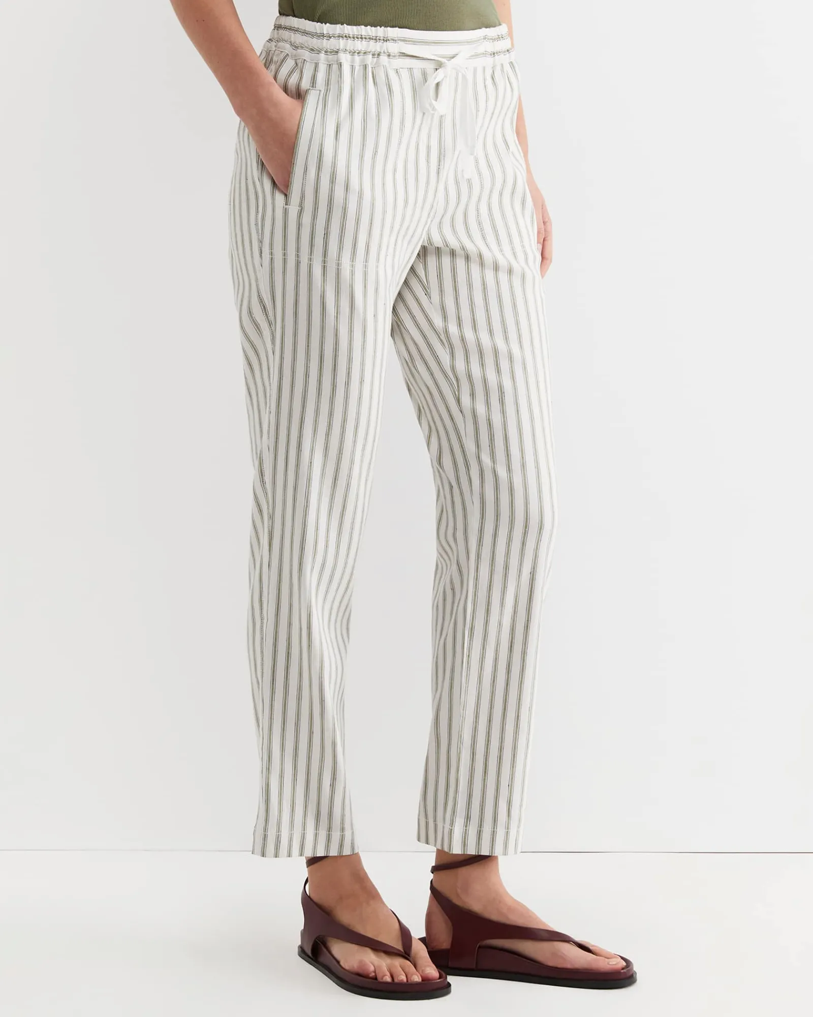 Fashion Sportscraft Rosa Stripe Linen Pant in Whitekhaki White/khaki