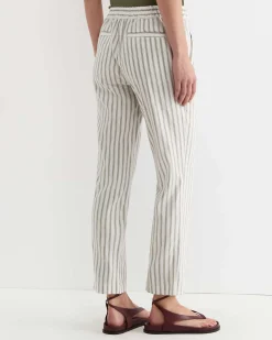 Fashion Sportscraft Rosa Stripe Linen Pant in Whitekhaki White/khaki