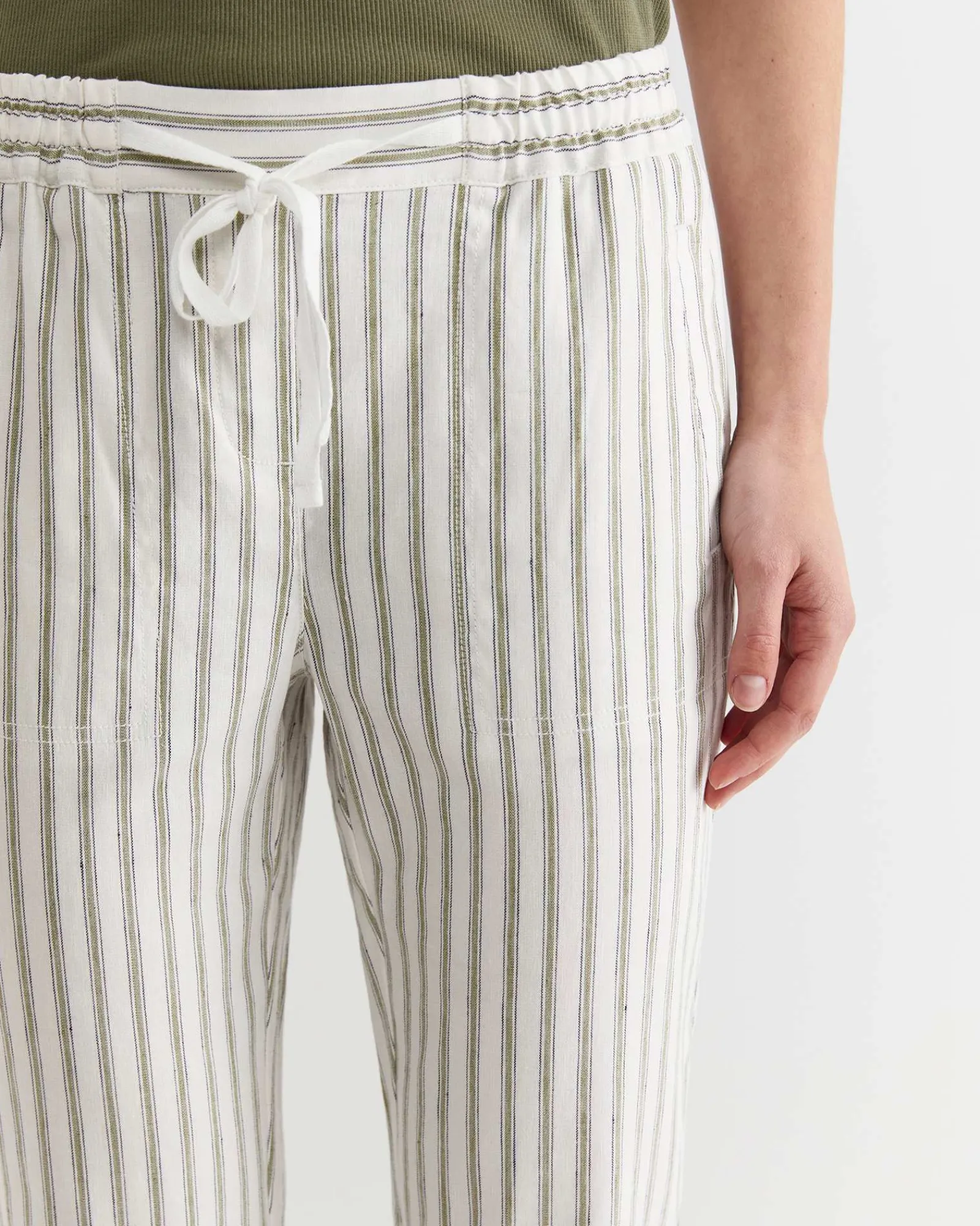 Fashion Sportscraft Rosa Stripe Linen Pant in Whitekhaki White/khaki