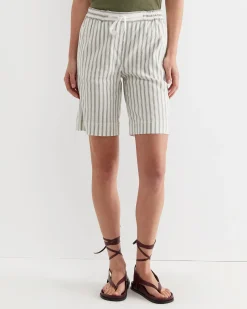 Best Sportscraft Rosa Stripe Linen Short in Whitekhaki White/khaki