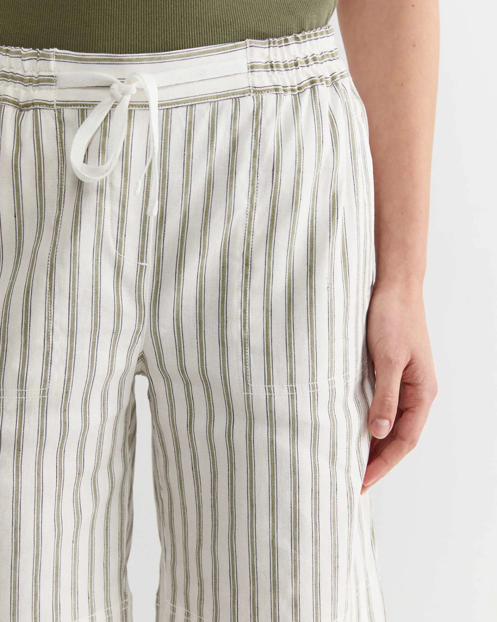 Best Sportscraft Rosa Stripe Linen Short in Whitekhaki White/khaki