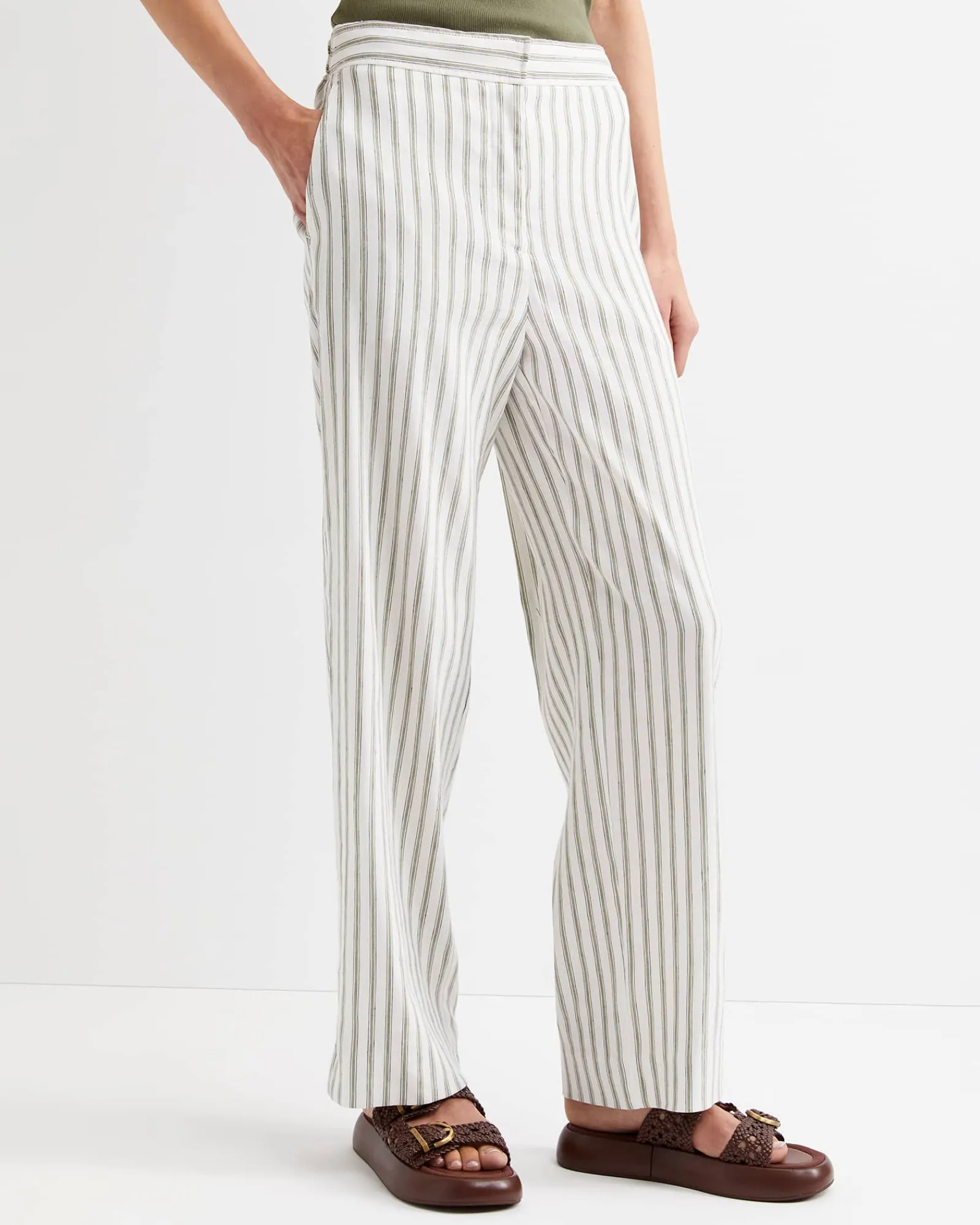 Discount Sportscraft Rosa Wide Leg Linen Pant in Whitekhaki White/khaki