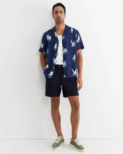 Discount Sportscraft Sail Away Short Sleeve Cuban Shirt in Navy