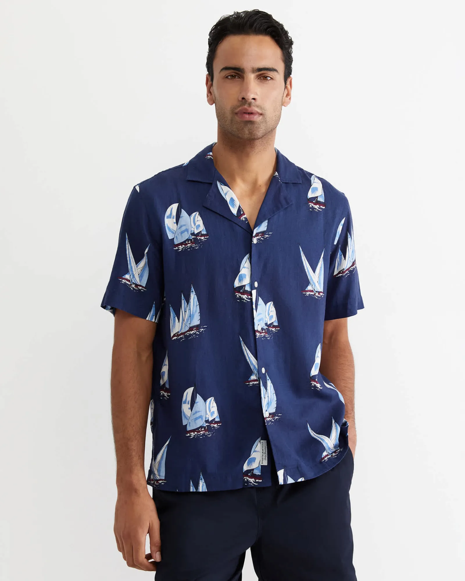 Discount Sportscraft Sail Away Short Sleeve Cuban Shirt in Navy