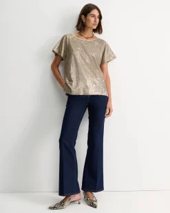 New Sportscraft Sammi Sequin Short Sleeve Top in Gold