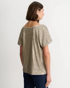 New Sportscraft Sammi Sequin Short Sleeve Top in Gold