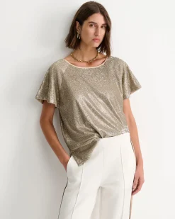 New Sportscraft Sammi Sequin Short Sleeve Top in Gold
