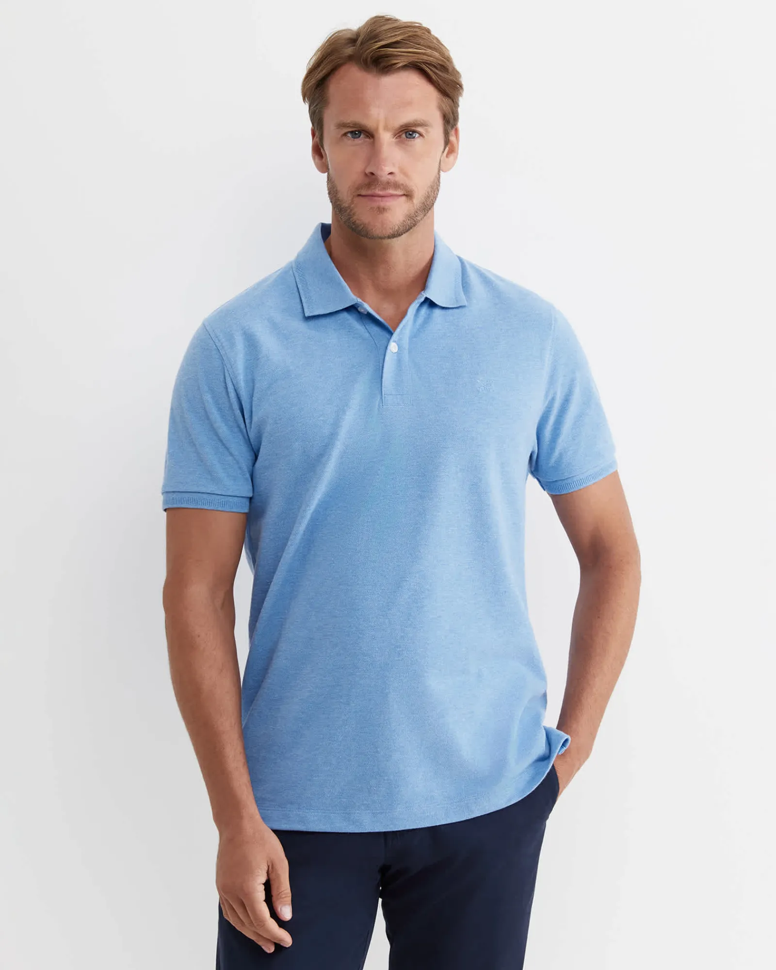 Clearance Sportscraft SC Melange Pique Polo in Blue Melange BlueMelange