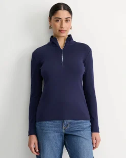 Sale Sportscraft SC Zip Funnel Neck Top in Navy