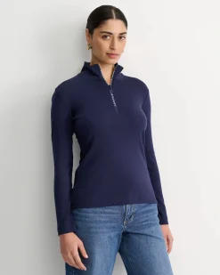 Sale Sportscraft SC Zip Funnel Neck Top in Navy