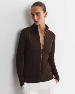 Best Sportscraft SC Zip Thru Funnel Neck Top in Chocolate