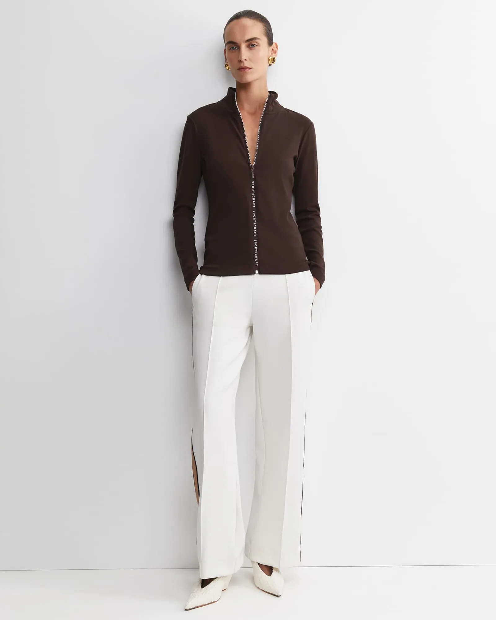 Best Sportscraft SC Zip Thru Funnel Neck Top in Chocolate