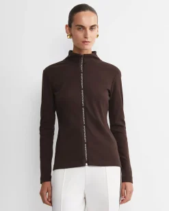 Best Sportscraft SC Zip Thru Funnel Neck Top in Chocolate