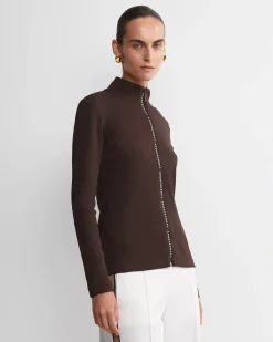 Best Sportscraft SC Zip Thru Funnel Neck Top in Chocolate