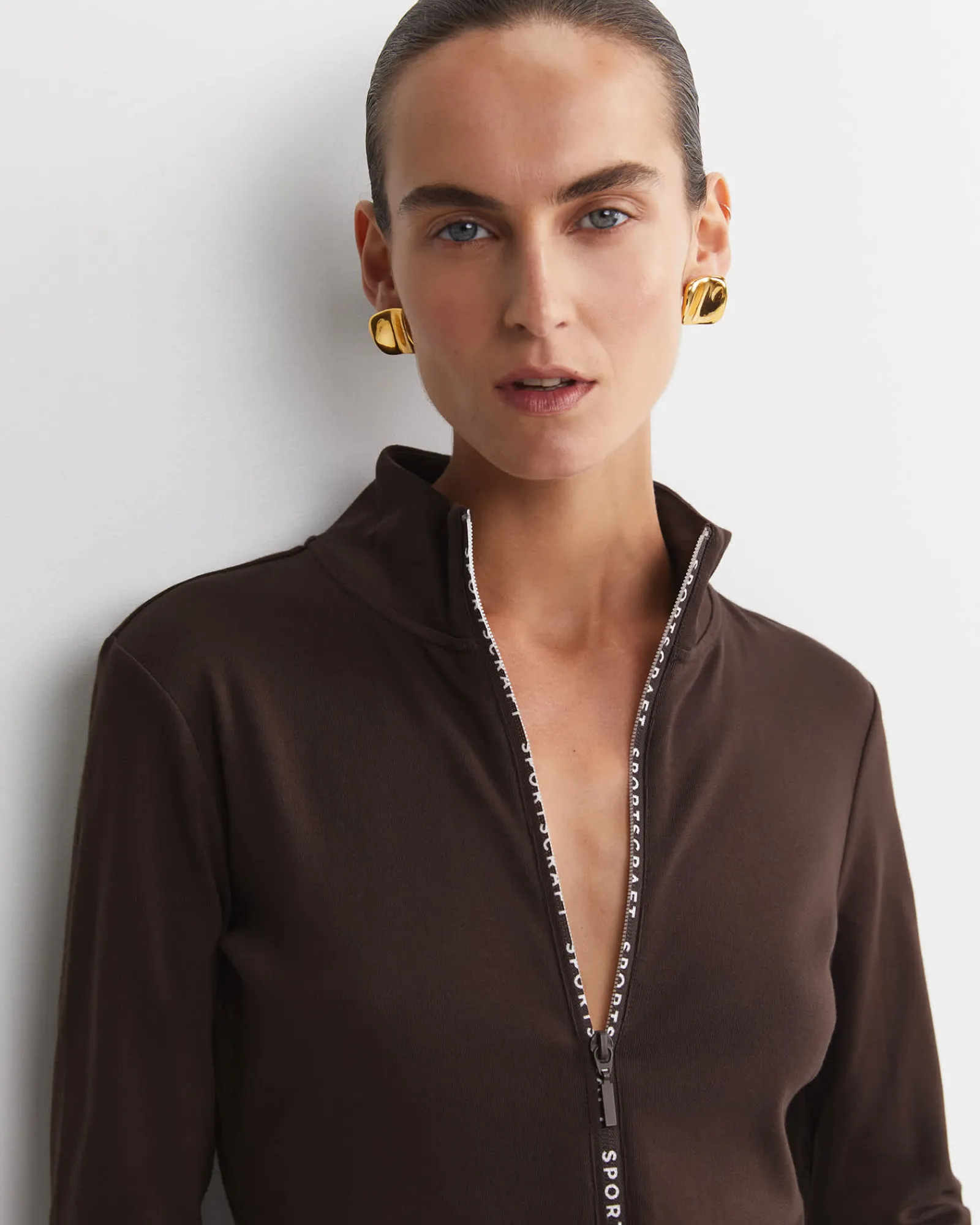 Best Sportscraft SC Zip Thru Funnel Neck Top in Chocolate