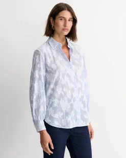 Fashion Sportscraft Sedonia Clip Back Shirt in Whiteblue White/blue