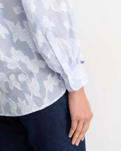 Fashion Sportscraft Sedonia Clip Back Shirt in Whiteblue White/blue