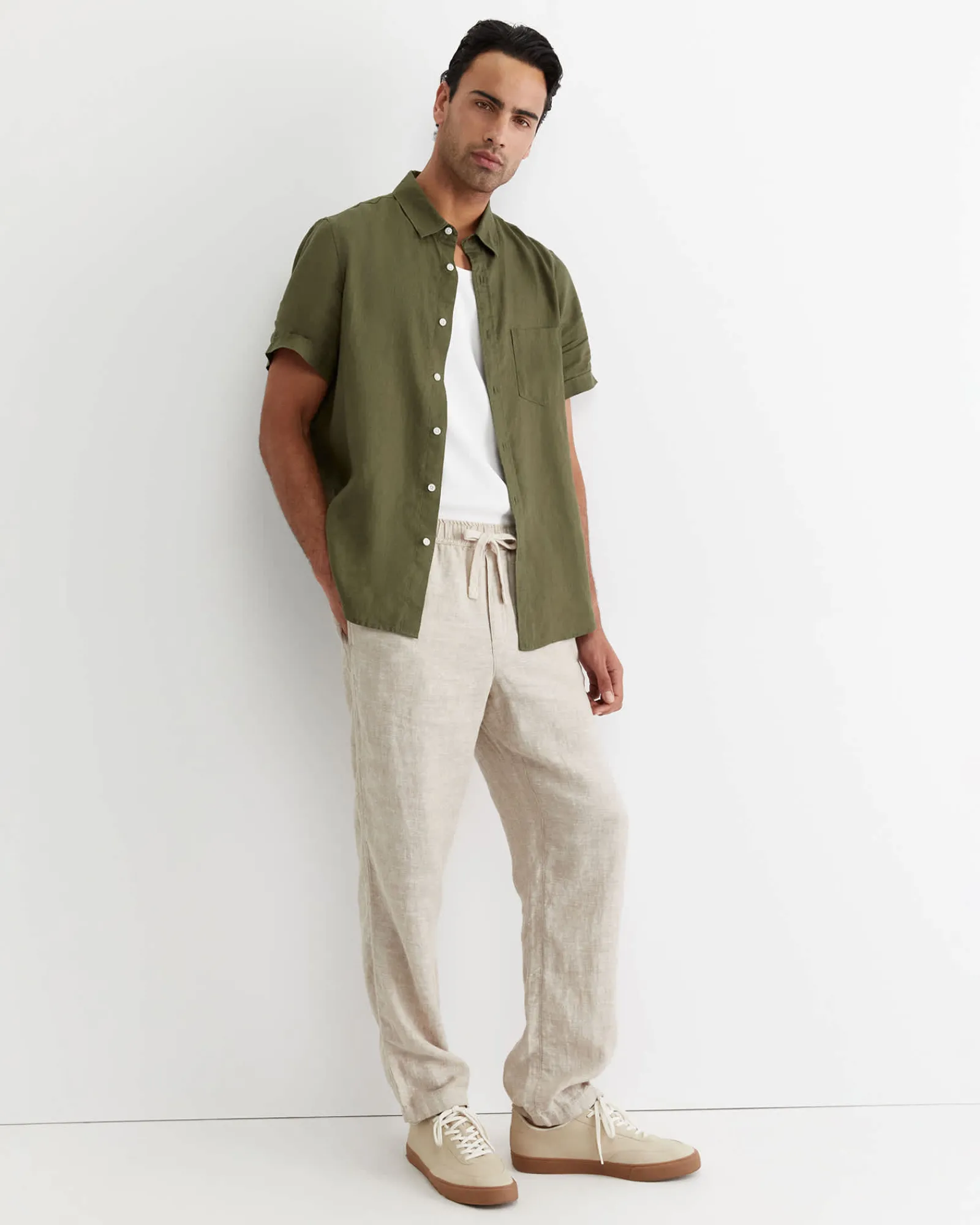 Outlet Sportscraft Short Sleeve Linen Shirt in Khaki