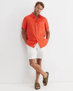 Outlet Sportscraft Short Sleeve Linen Shirt in Tangerine