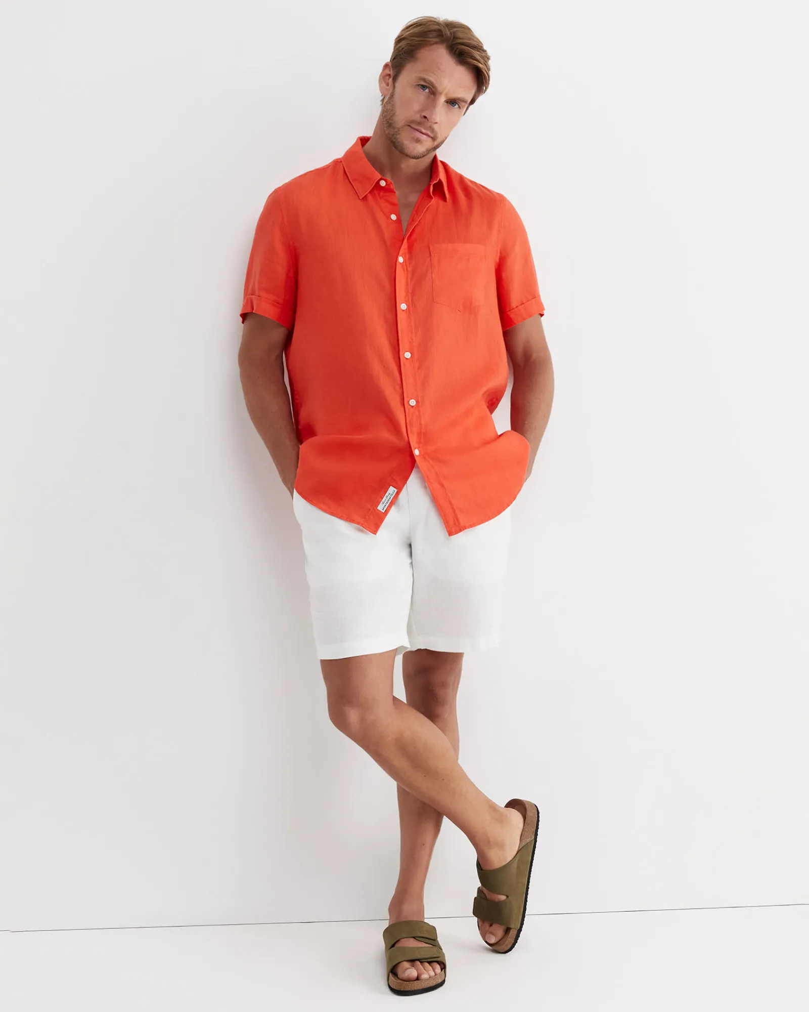 Outlet Sportscraft Short Sleeve Linen Shirt in Tangerine