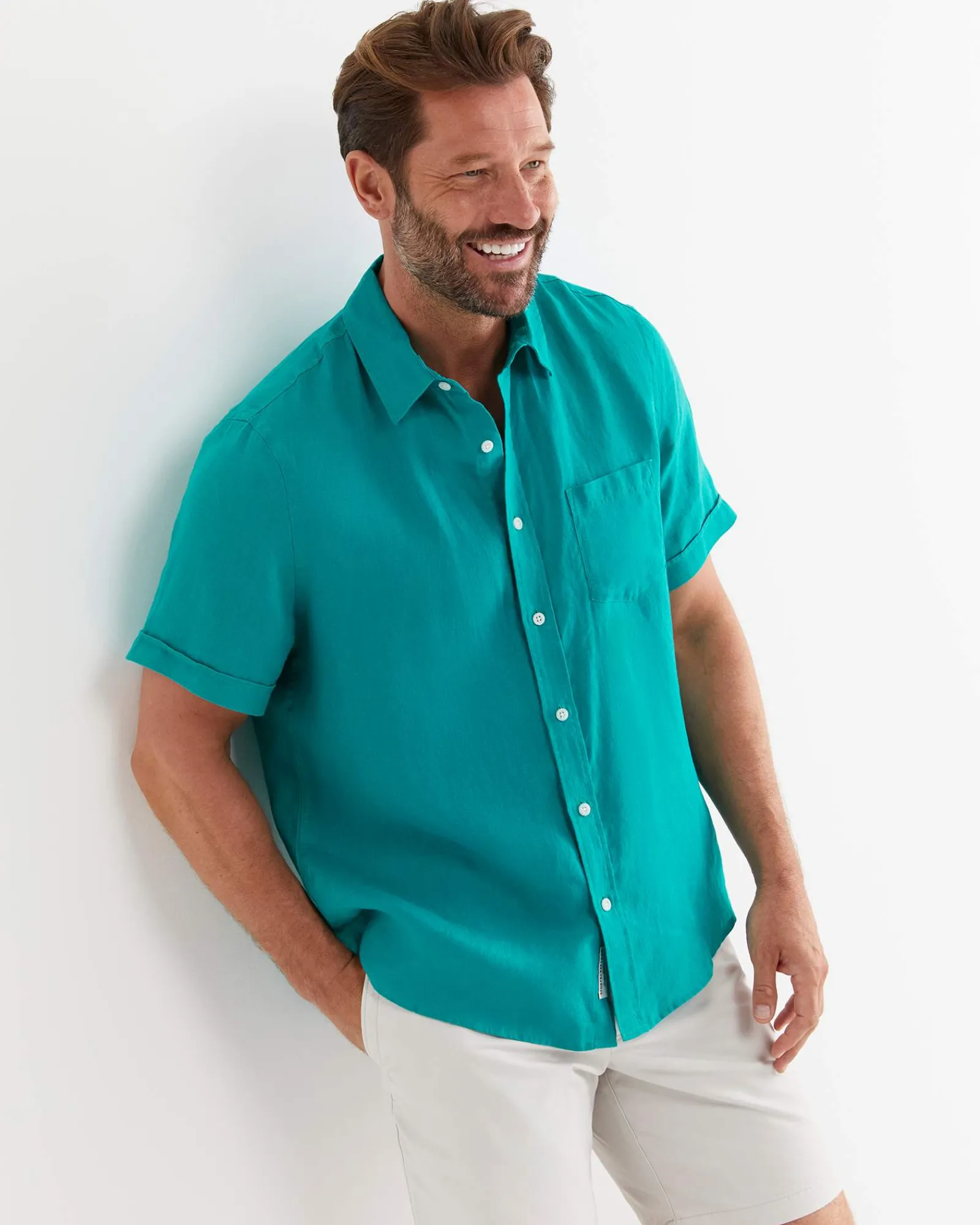Online Sportscraft Short Sleeve Linen Shirt in Seagreen