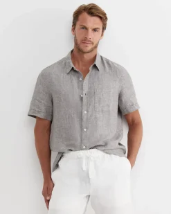Discount Sportscraft Short Sleeve Linen Shirt in Grey