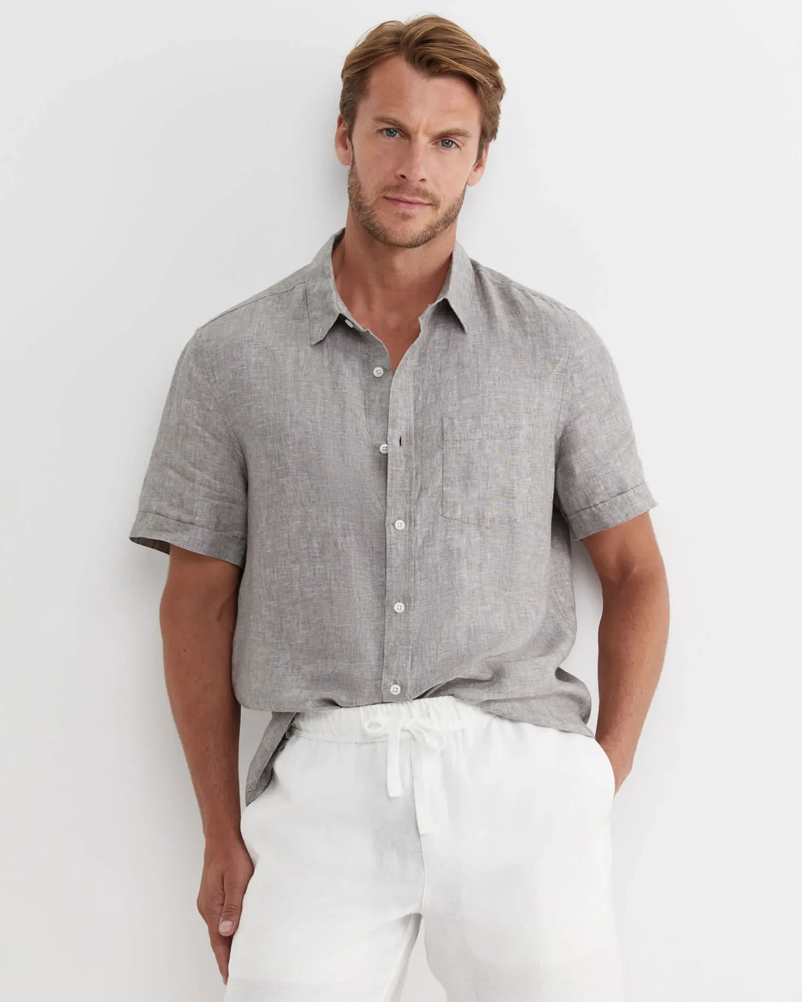 Discount Sportscraft Short Sleeve Linen Shirt in Grey
