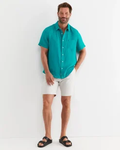 Online Sportscraft Short Sleeve Linen Shirt in Seagreen