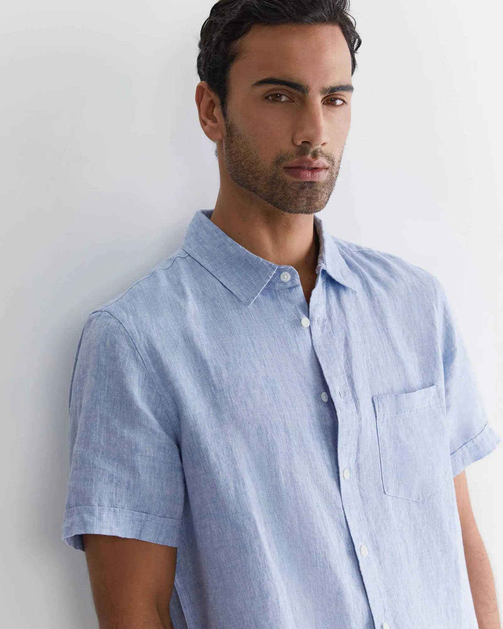 Sale Sportscraft Short Sleeve Linen Shirt in Chambray
