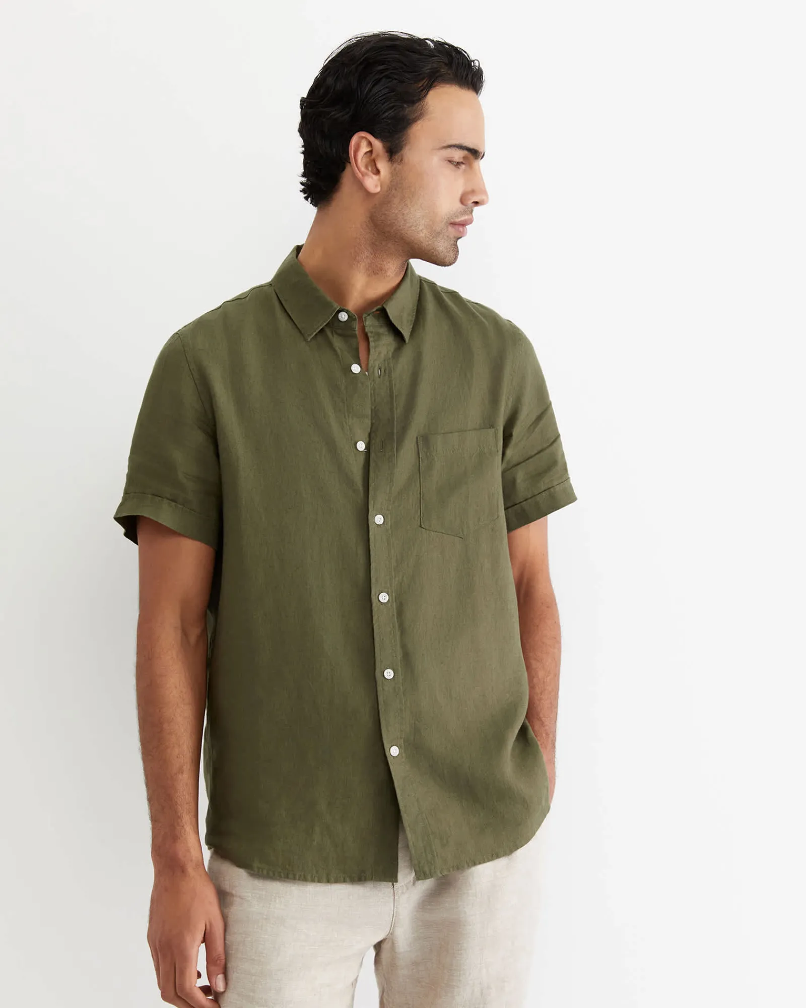 Outlet Sportscraft Short Sleeve Linen Shirt in Khaki