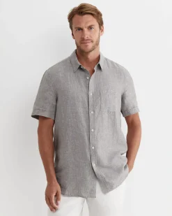 Discount Sportscraft Short Sleeve Linen Shirt in Grey