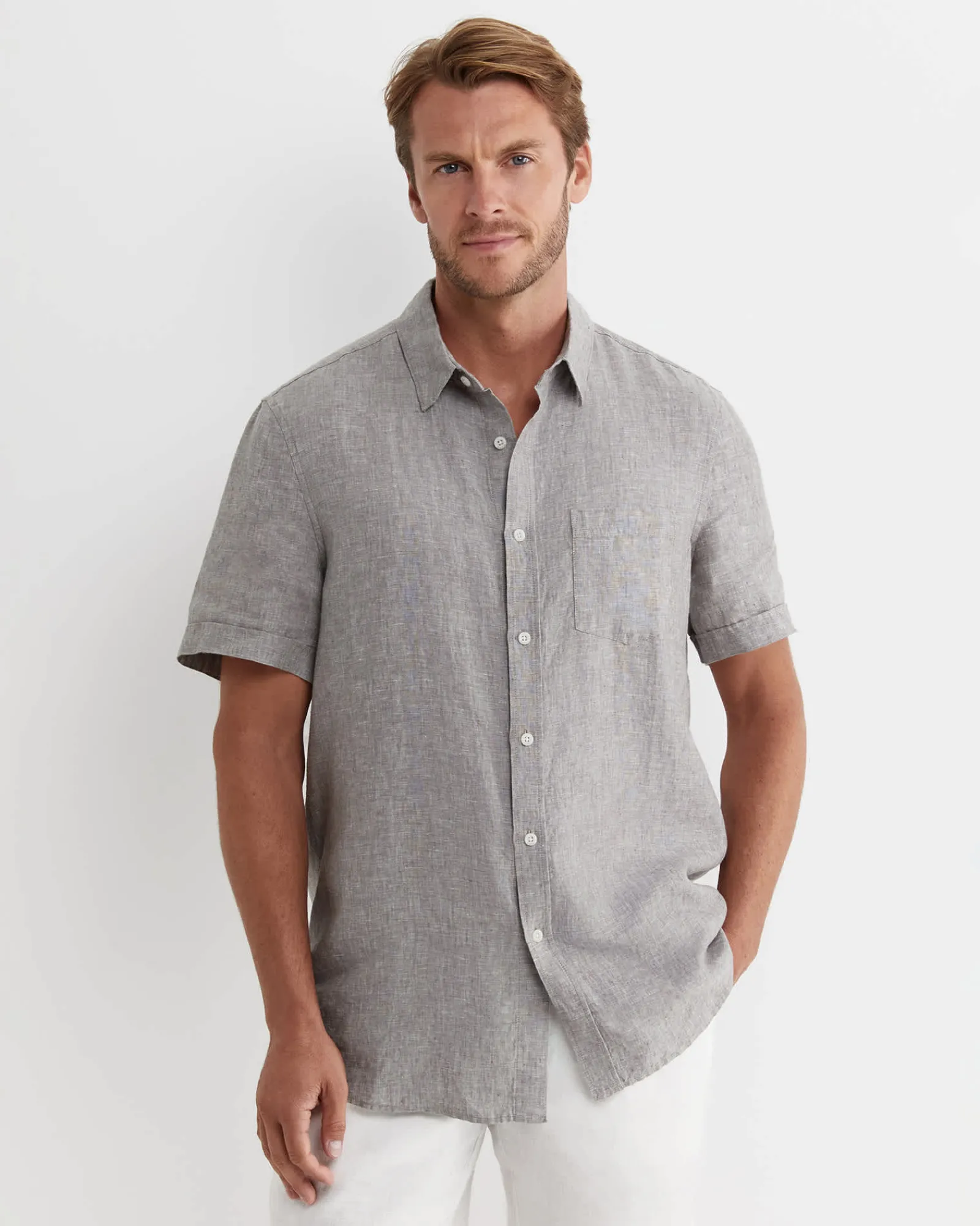 Discount Sportscraft Short Sleeve Linen Shirt in Grey
